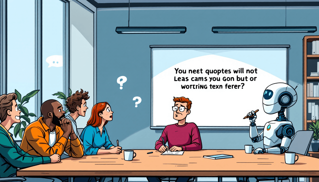 Motivational sales team meeting with inspirational quotes and AI robot assistant