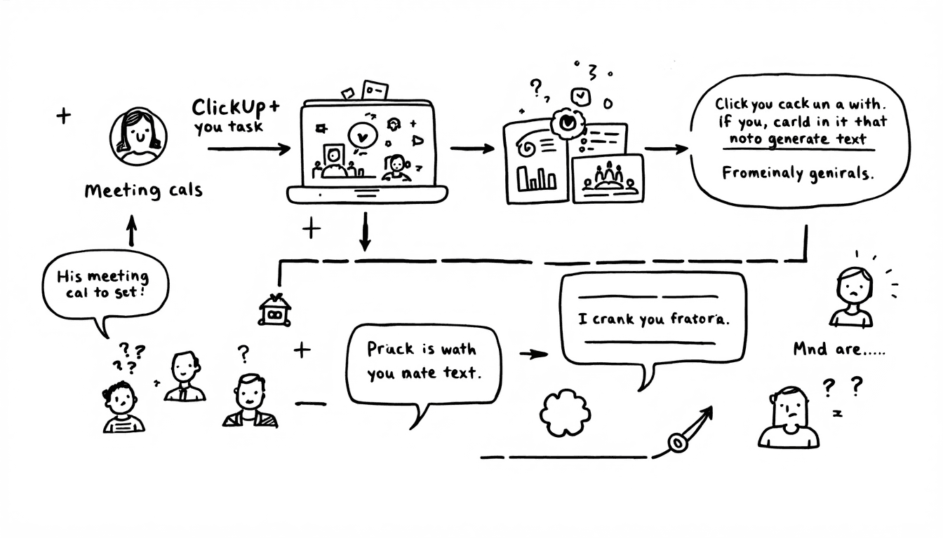 ClickUp and Zapier automation workflow diagram showing connections between meeting AI tools and project management