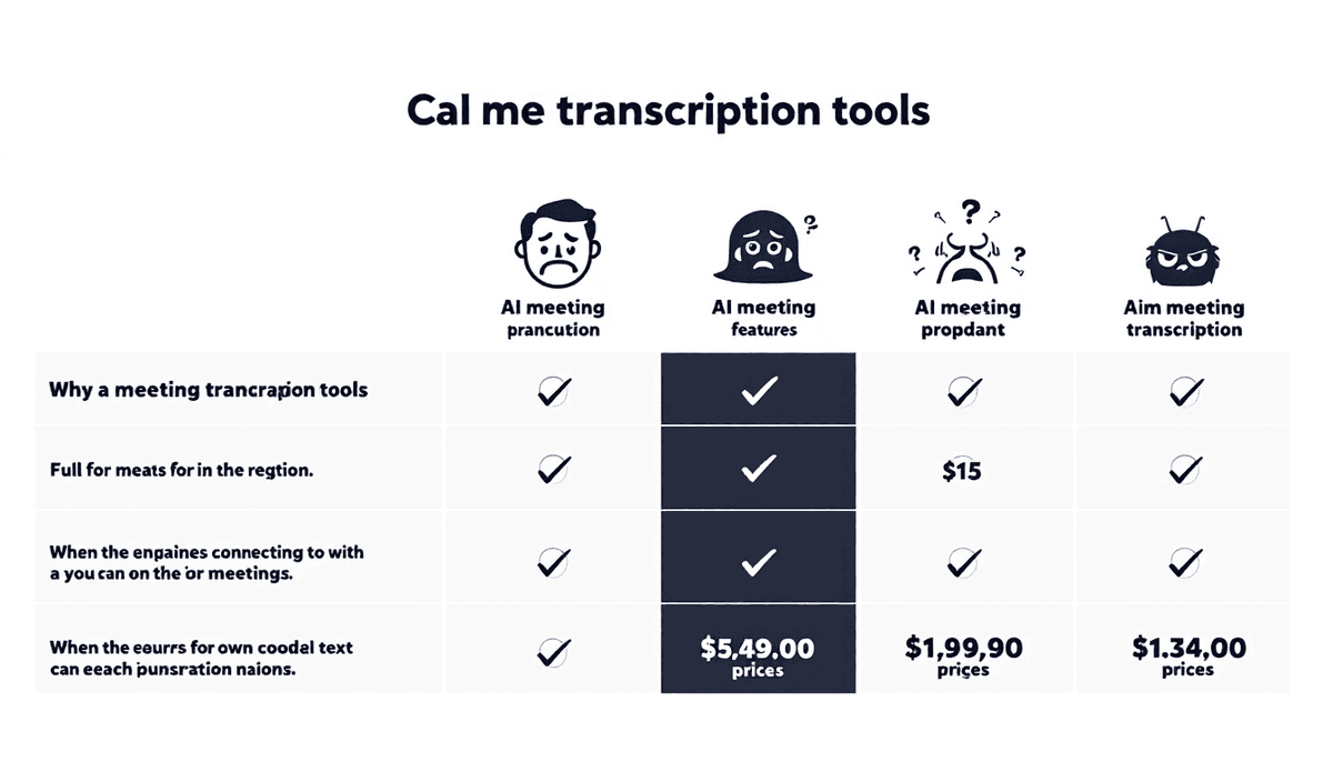 Meeting AI tools comparison chart with features, pricing, and ratings