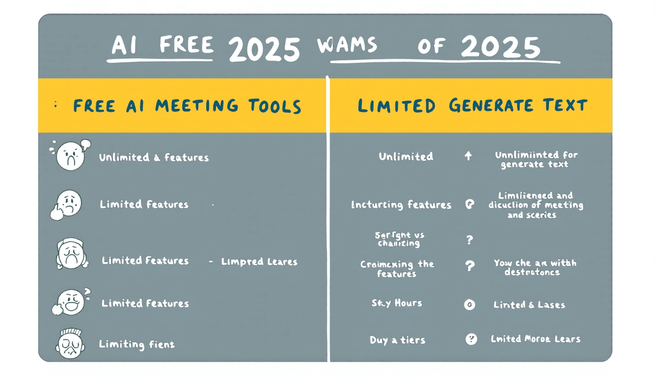 Free AI meeting tools comparison chart showing unlimited vs limited features for 2025