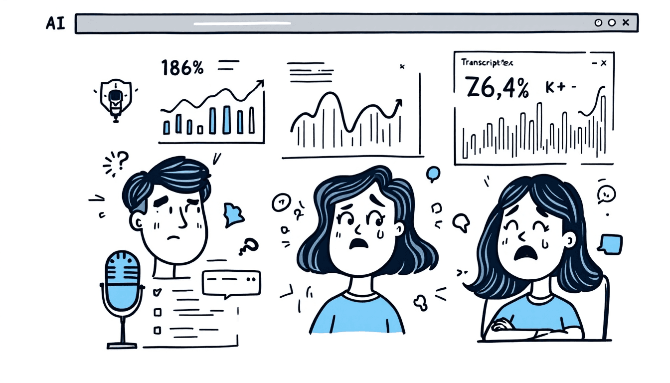 AI transcription accuracy testing dashboard with performance metrics and benchmarks