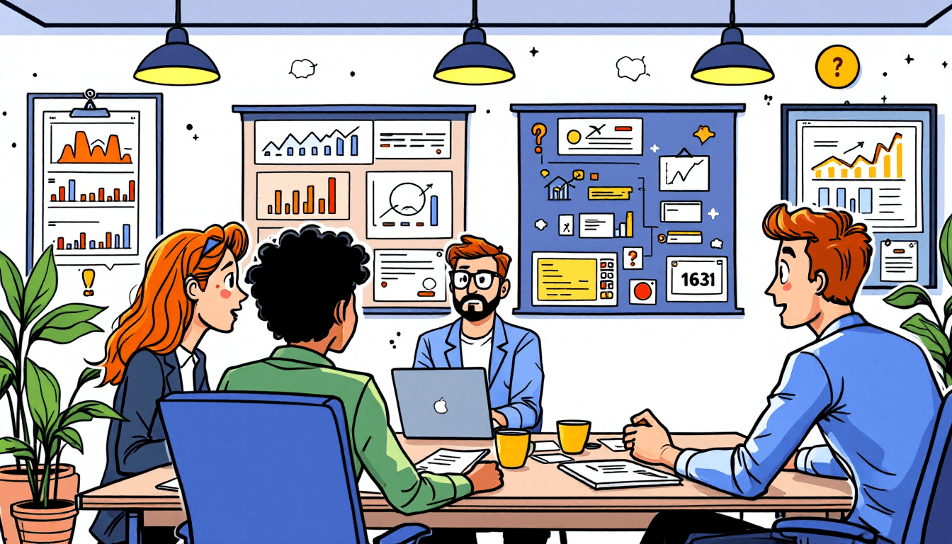 Project management meeting room with digital tools, agile boards, and team collaboration