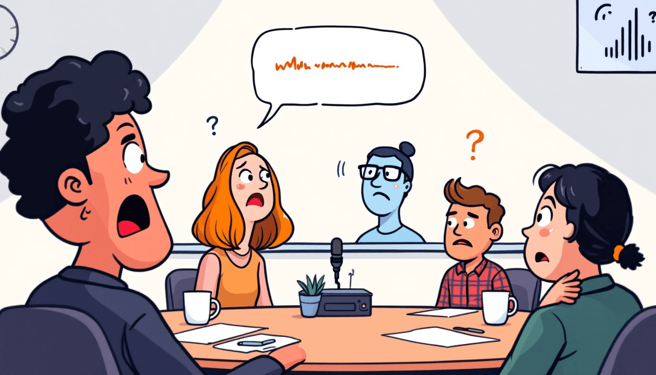 Fireflies KI-Sprecherdiarisierungsoberfläche, die mehrere Sprechererkennungen mit Sprachwellenformen und Sprecherlabels anzeigt