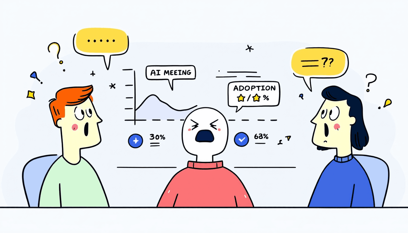 Visualizzazione dell’adozione dell’IA nelle riunioni che mostra le curve di cambiamento organizzativo e le strategie di implementazione