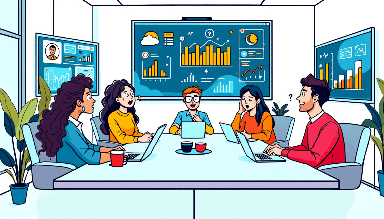 Productive meeting scene with team members using AI-powered meeting tools and productivity strategies