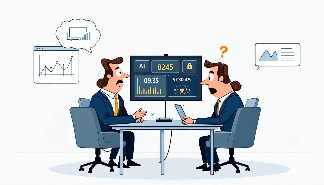 Enterprise meeting room with AI technology setup and executives discussing implementation strategy