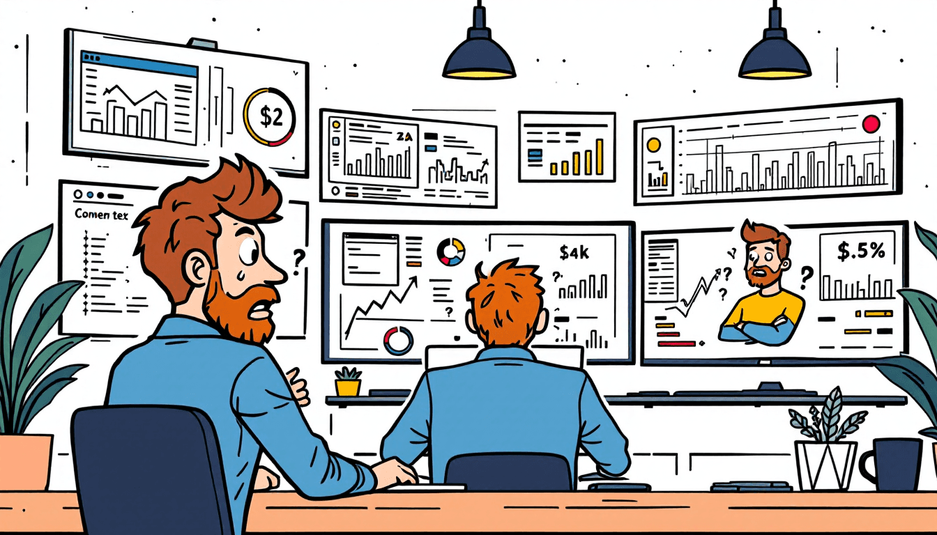Business professionals analyzing sales data on multiple screens showing revenue intelligence dashboards