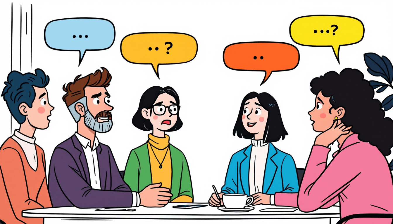 Diverse international business team in virtual meeting with AI-powered multilingual transcription showing speaker identification labels in different languages including Spanish, French, German, and Chinese