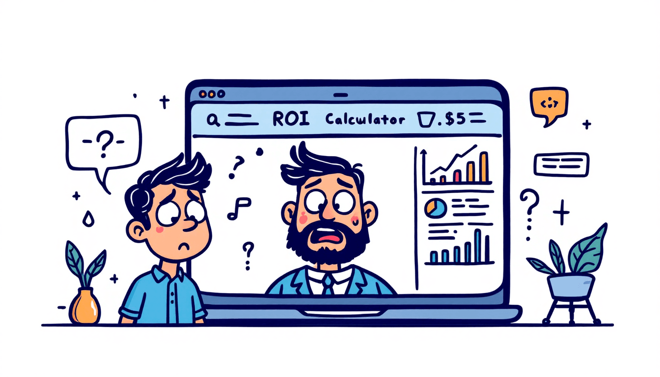Enterprise ROI calculator dashboard showing meeting productivity metrics, cost savings, and financial analysis