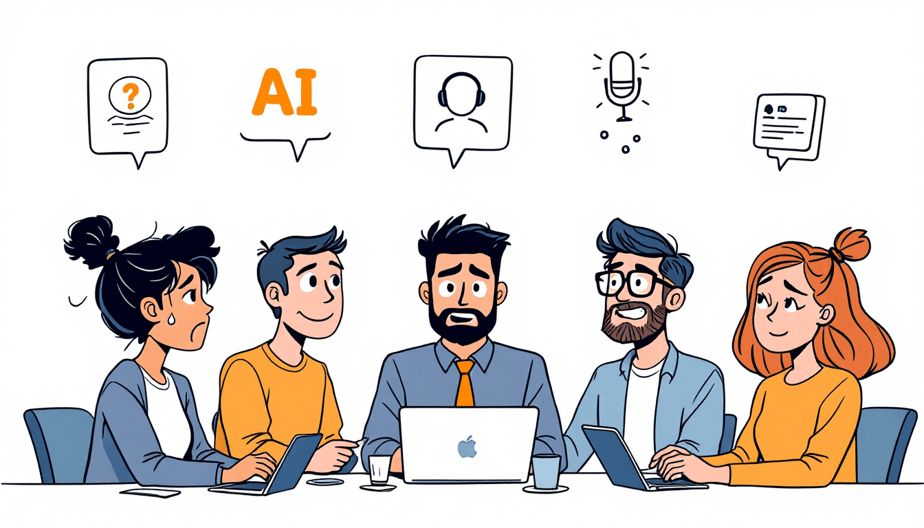 Business team using various AI meeting transcription alternatives to Otter.ai on laptops and devices