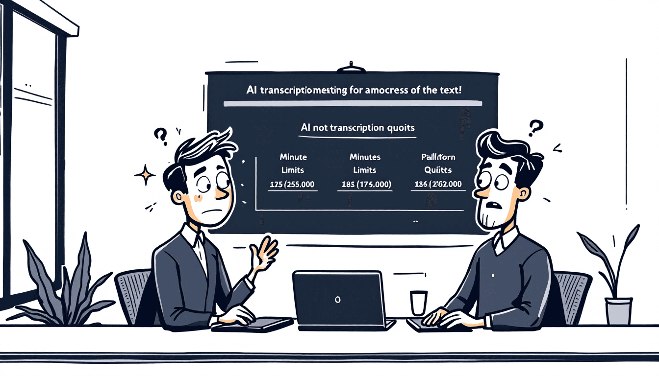 Meeting transcription limits comparison chart showing different platform quotas and allowances