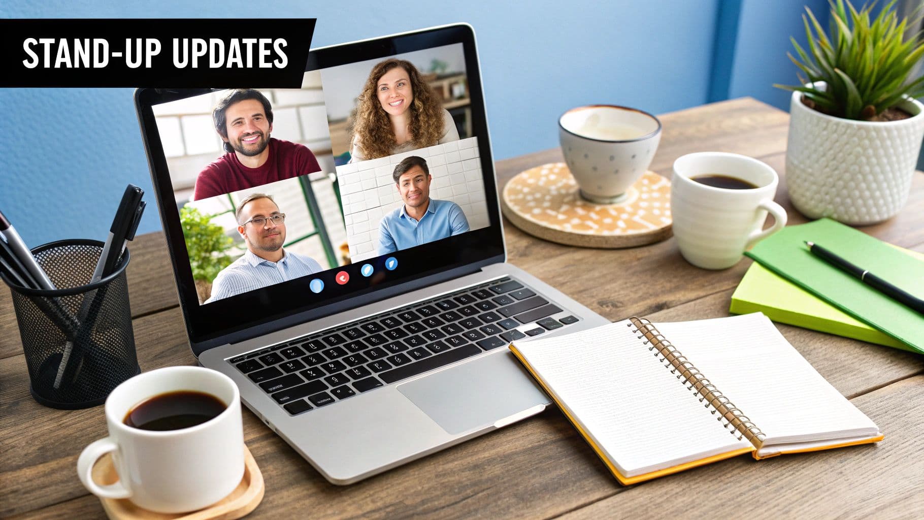 Meeting productivity illustration showing AI tools and meeting summaries