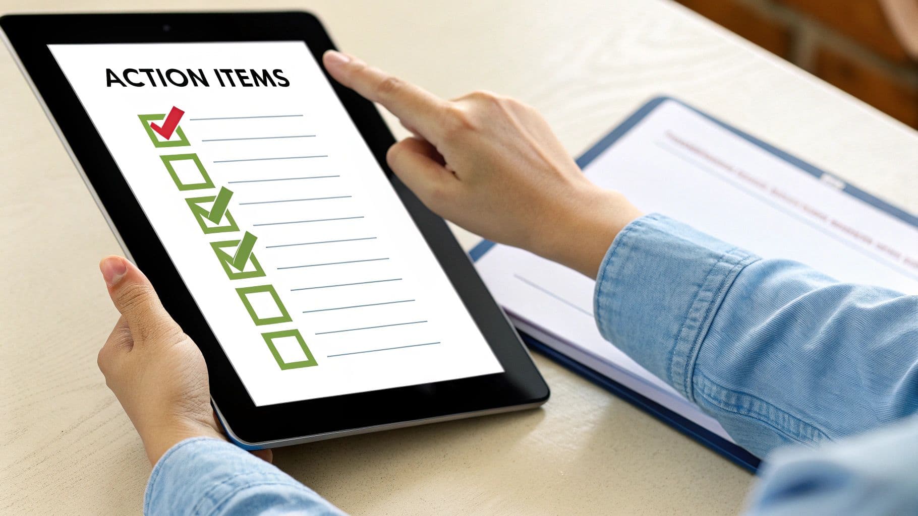 Meeting productivity illustration showing AI tools and meeting summaries