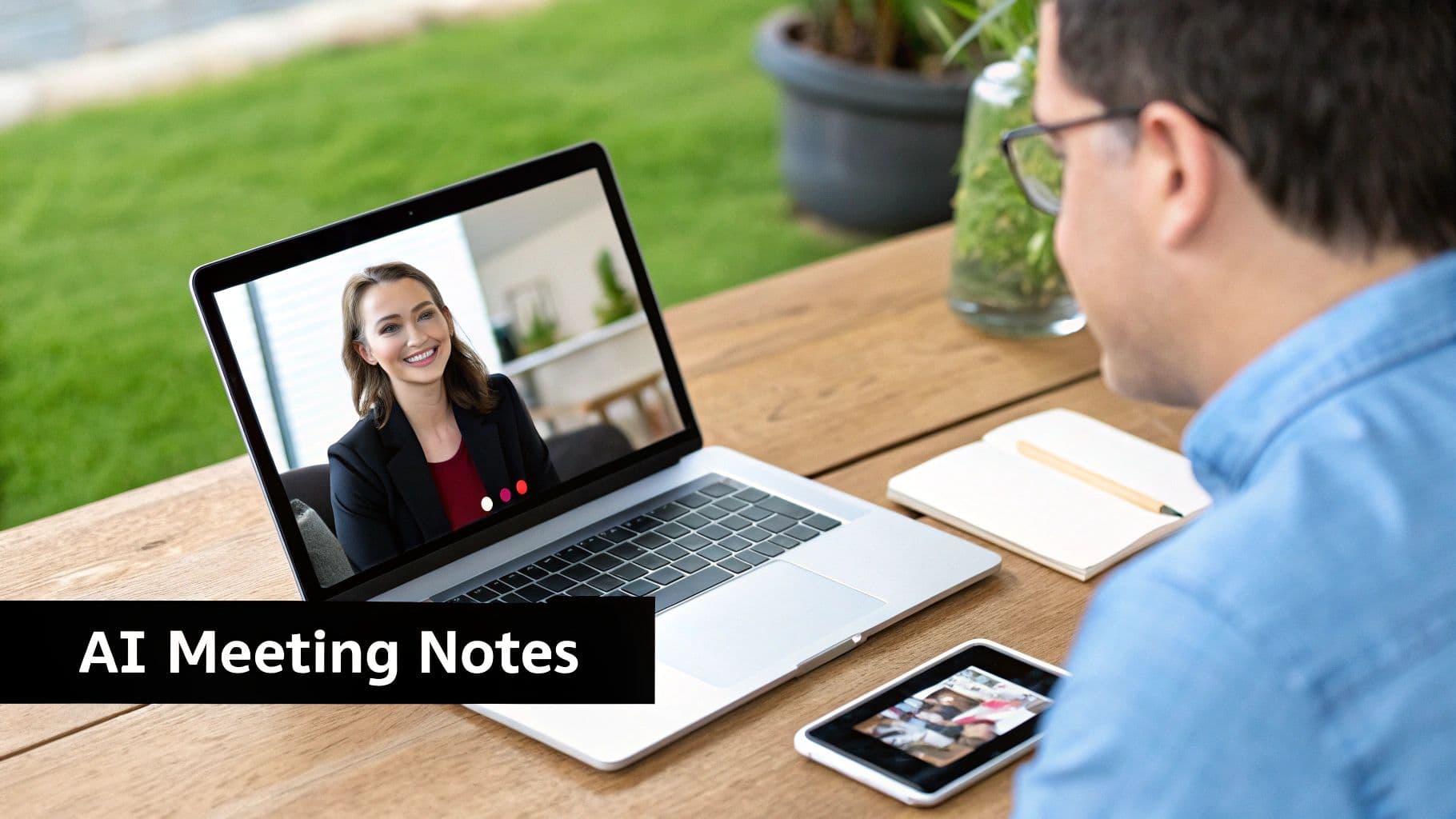 Meeting productivity illustration showing AI tools and meeting summaries