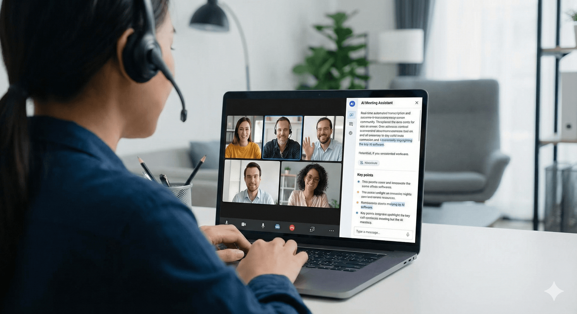 Meeting productivity illustration showing AI tools and meeting summaries