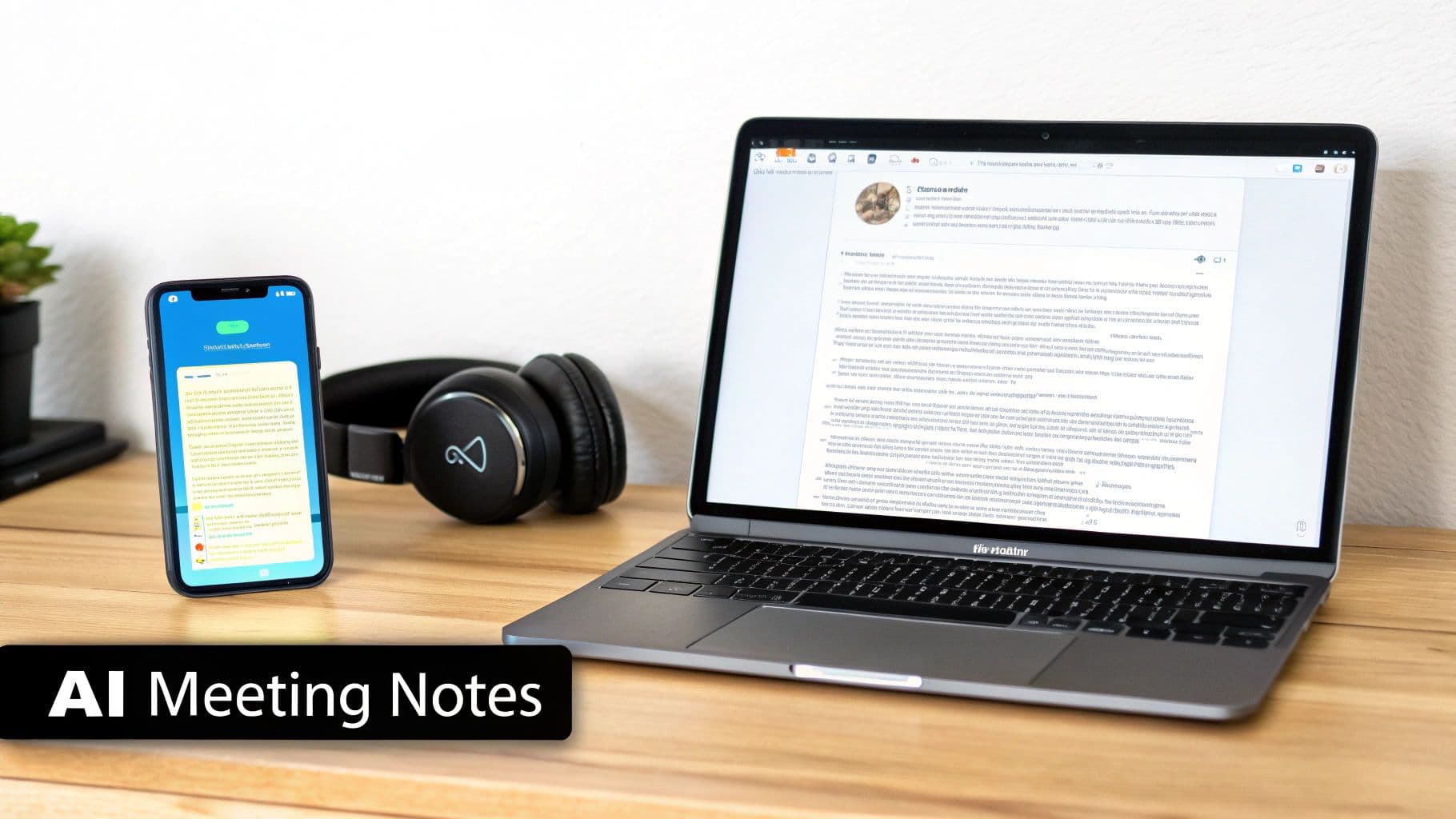 Meeting productivity illustration showing AI tools and meeting summaries