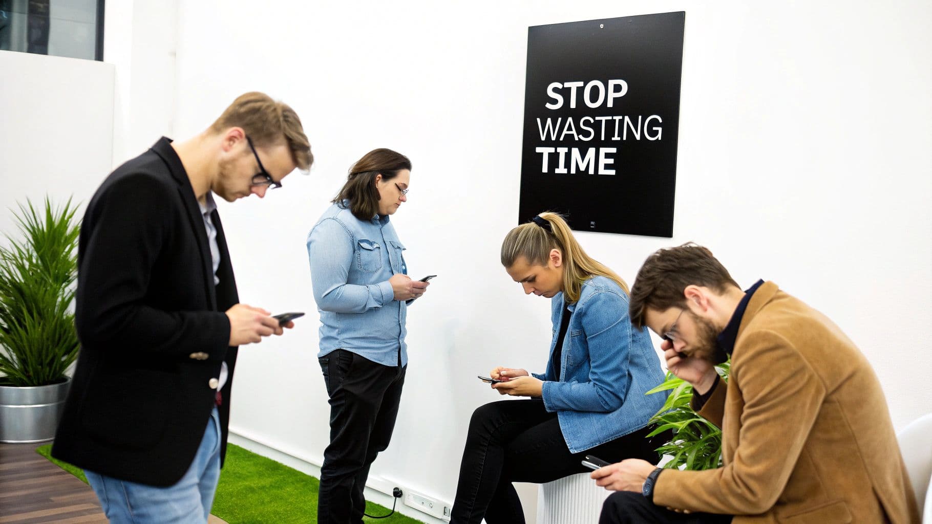 Meeting productivity illustration showing AI tools and meeting summaries