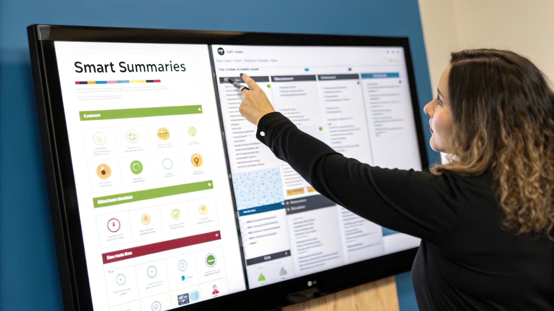 Meeting productivity illustration showing AI tools and meeting summaries