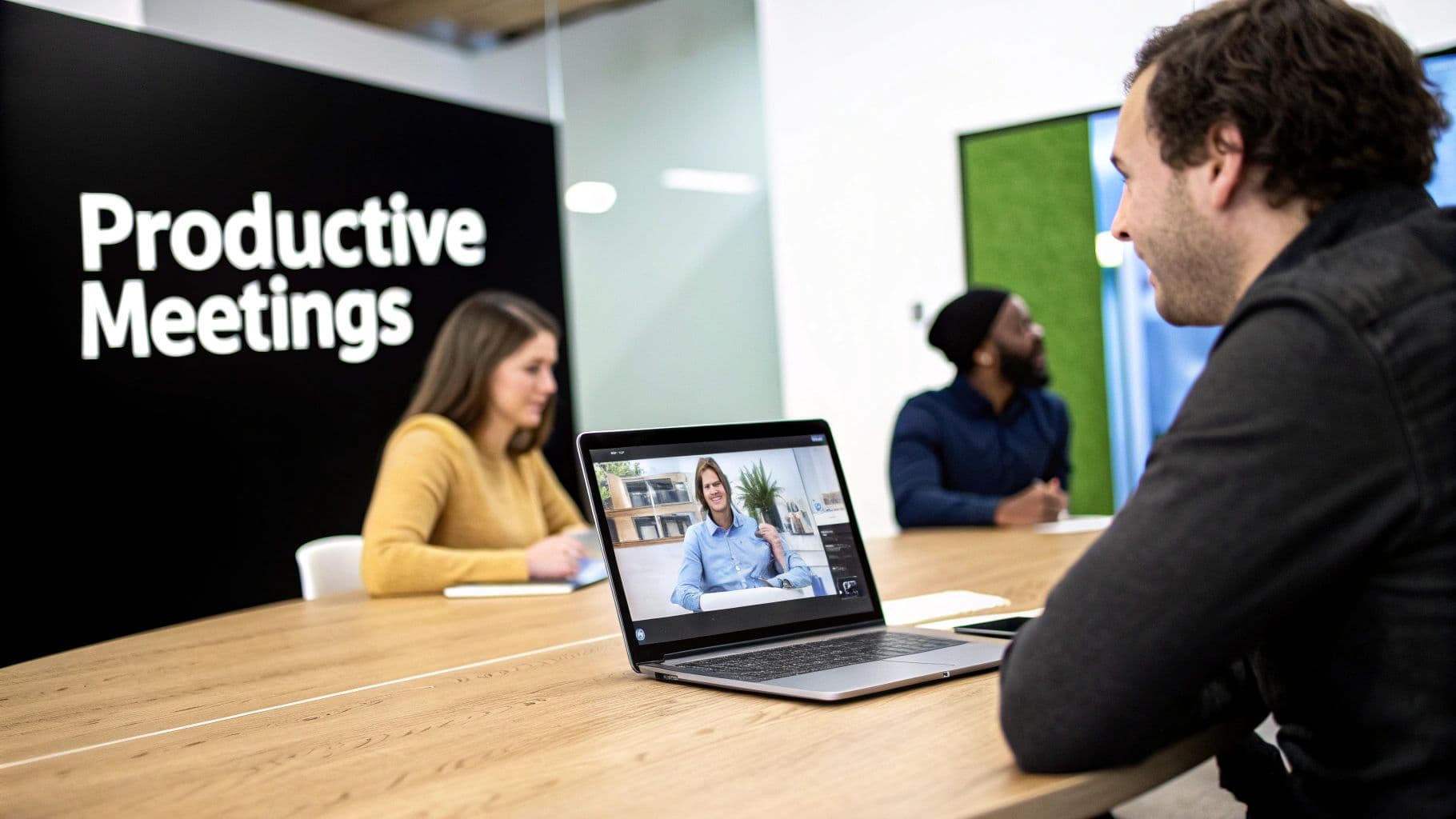 Meeting productivity illustration showing AI tools and meeting summaries