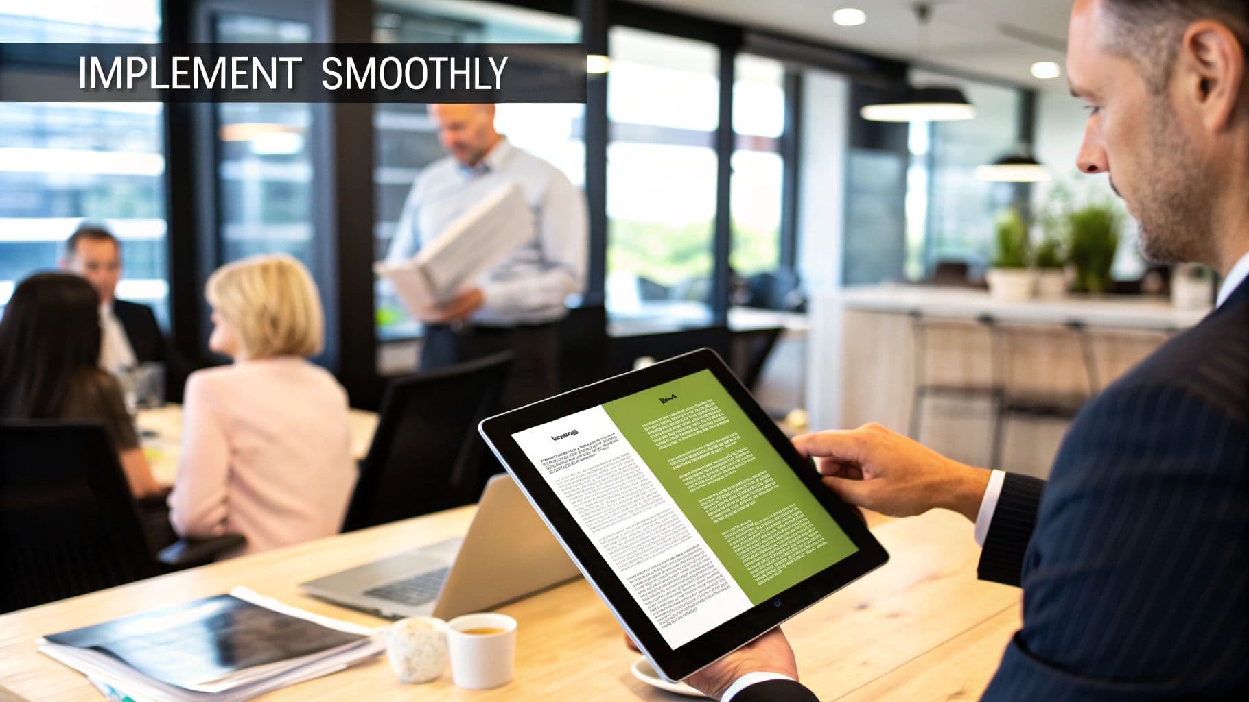 Meeting productivity illustration showing AI tools and meeting summaries