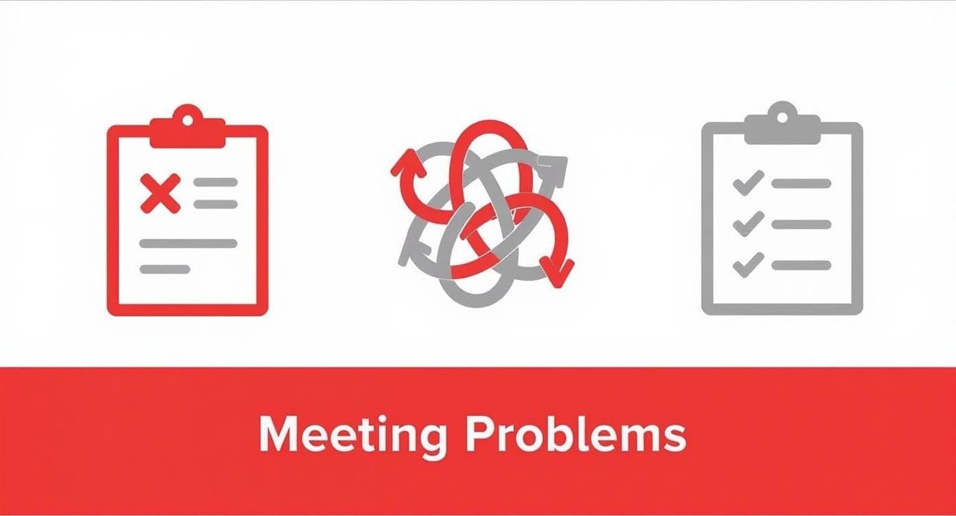 Meeting productivity illustration showing AI tools and meeting summaries