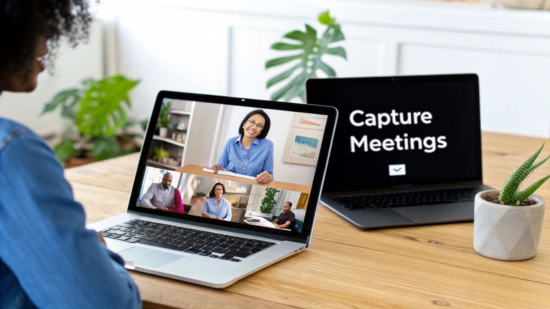 Meeting productivity illustration showing AI tools and meeting summaries