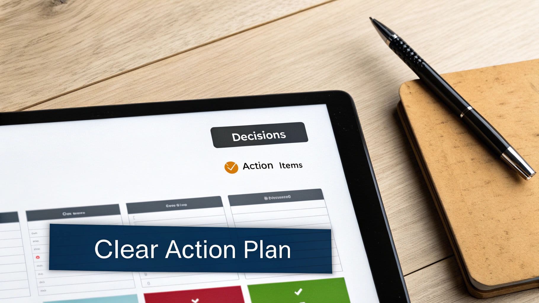 Meeting productivity illustration showing AI tools and meeting summaries