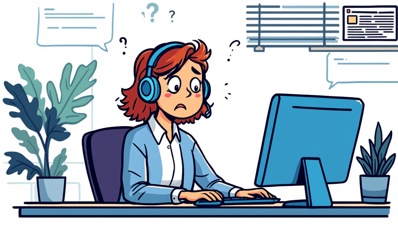 Professional transcriptionist with headphones working at computer in modern office