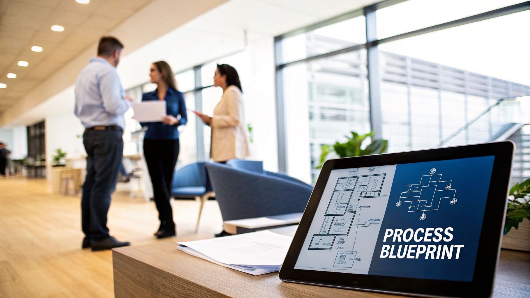 Meeting productivity illustration showing AI tools and meeting summaries