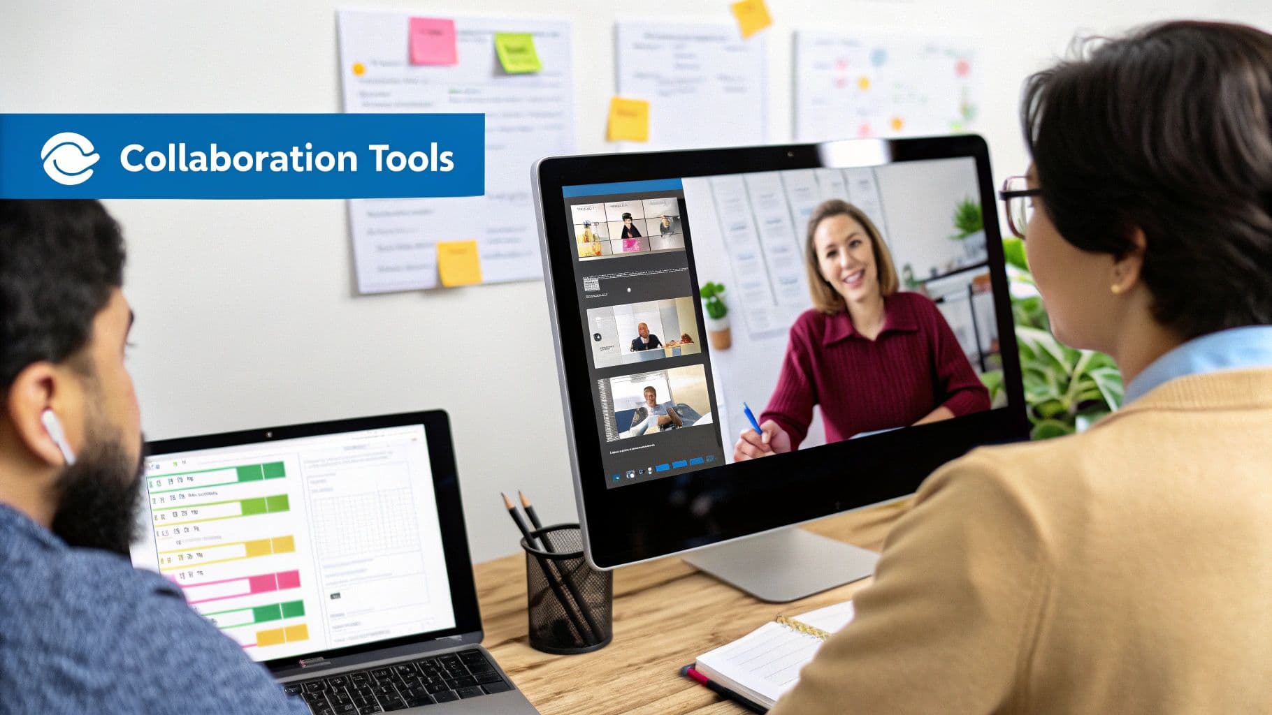 Meeting productivity illustration showing AI tools and meeting summaries