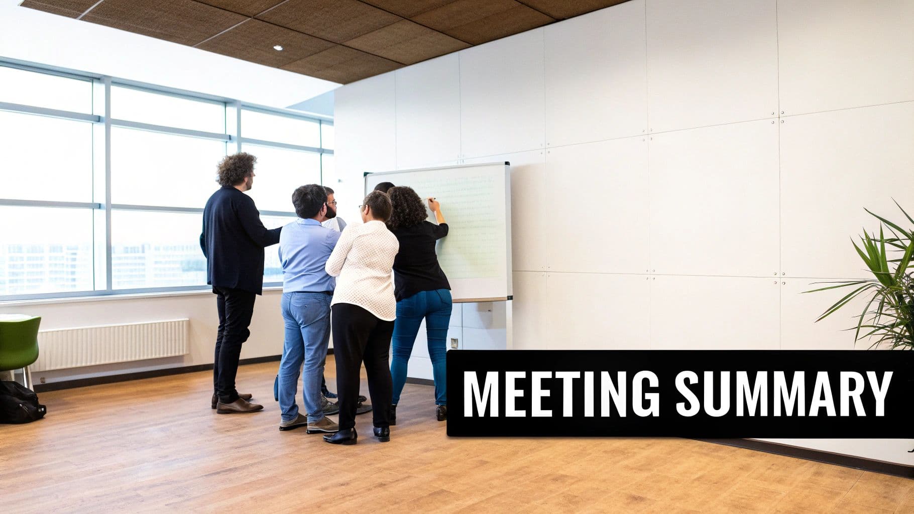 Meeting productivity illustration showing AI tools and meeting summaries