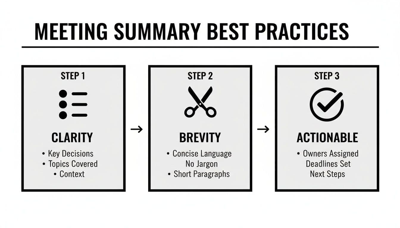 Meeting productivity illustration showing AI tools and meeting summaries