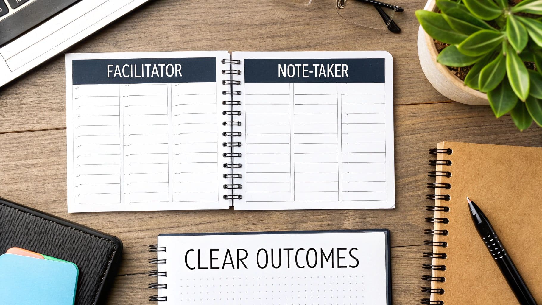 Meeting productivity illustration showing AI tools and meeting summaries