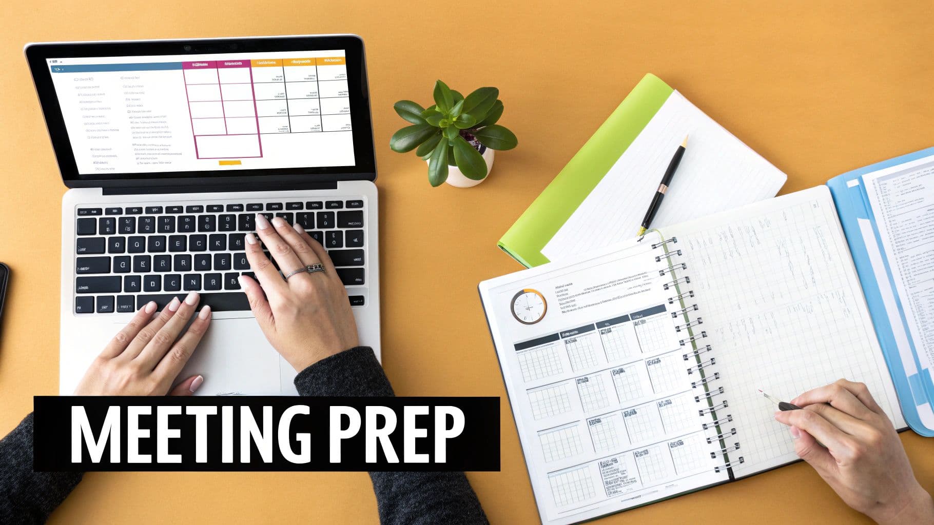 Meeting productivity illustration showing AI tools and meeting summaries