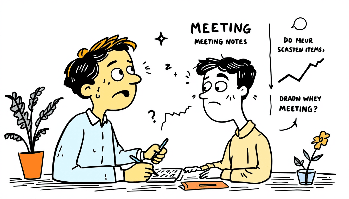 Person organizing scattered meeting notes into clear, structured summary