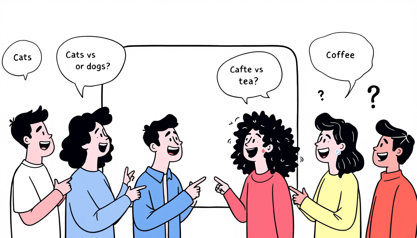 People enjoying a fun this-or-that game, making animated choices between different options with laughter and engagement