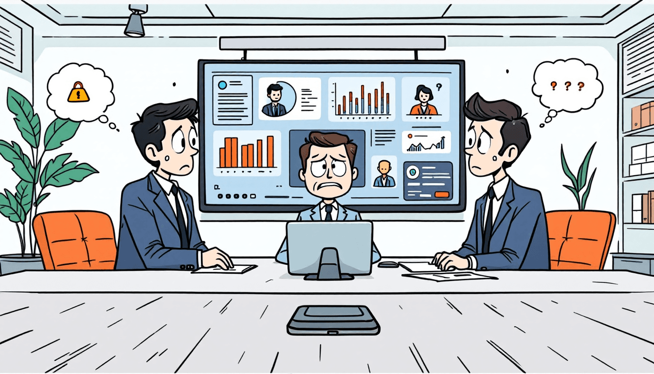 Enterprise boardroom with secure AI meeting tools and compliance dashboards