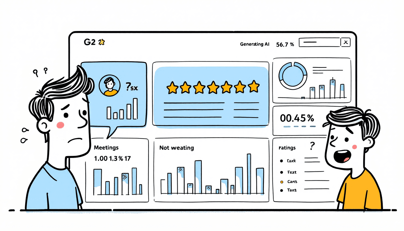 Dashboard der von G2 am besten bewerteten Meeting-AI-Tools mit Anzeige der Nutzerzufriedenheitswerte und Bewertungsvergleiche