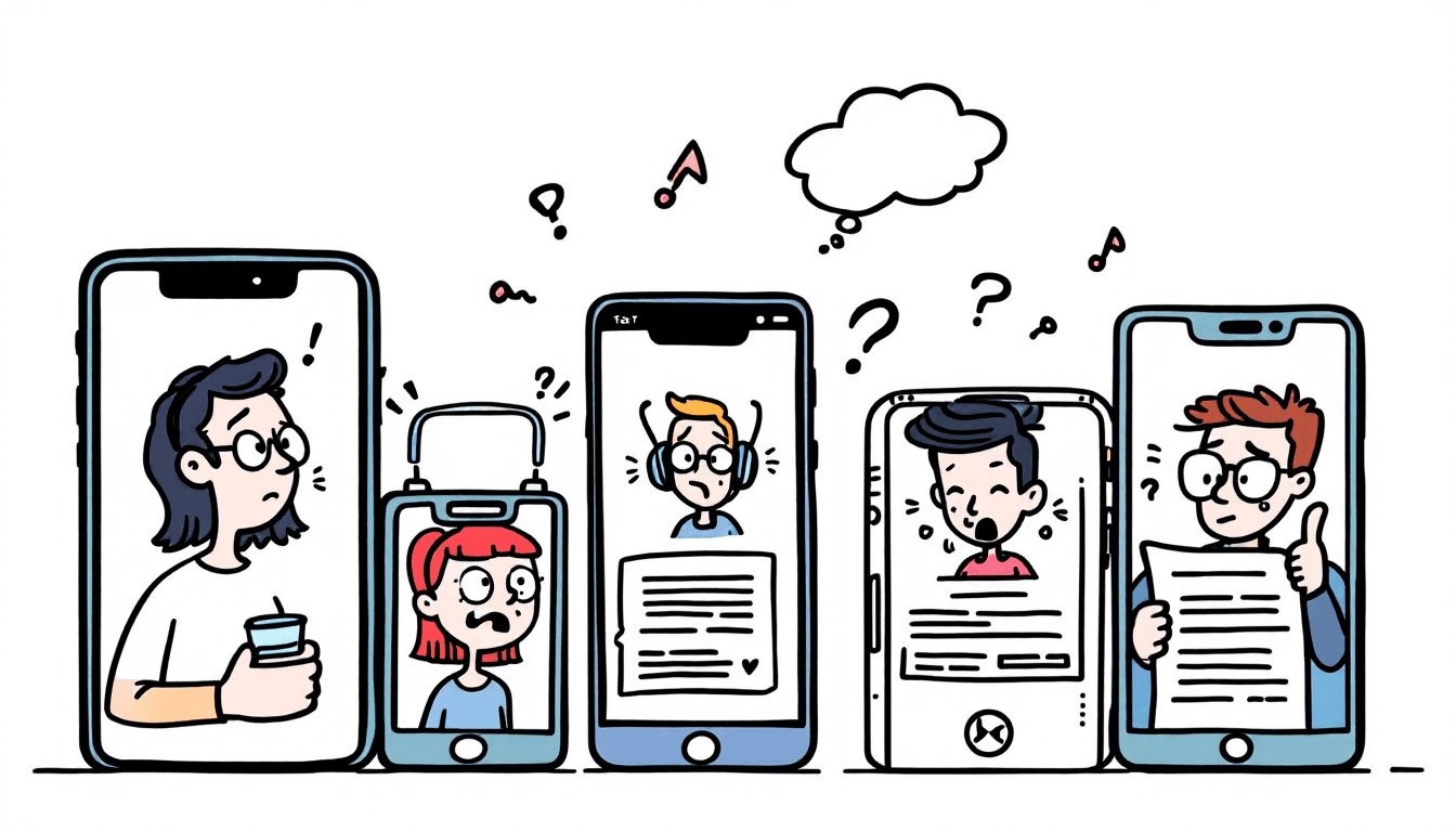 Comparaison des applications mobiles de réunion montrant des smartphones et des tablettes avec des interfaces de transcription, des fonctionnalités d’enregistrement de réunion et de prise de notes sur différentes plateformes