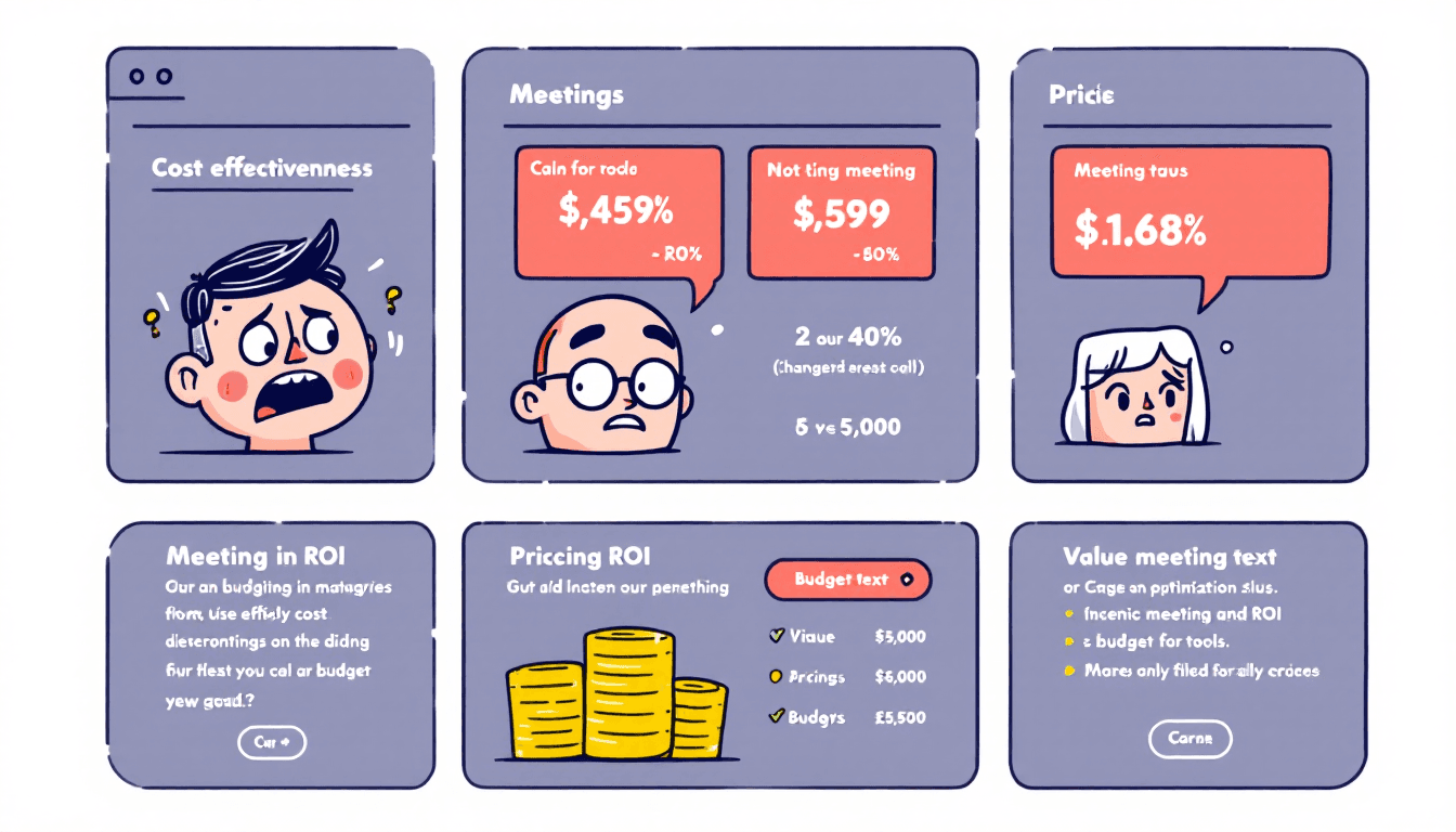 Tableau dâanalyse coĂ»t-efficacitĂ© affichant les calculs de ROI et les comparaisons de prix pour les outils dâIA de rĂ©union