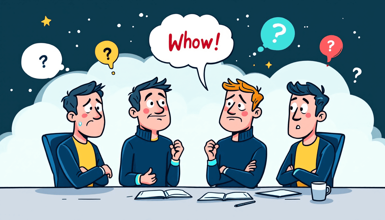 Meeting future predictions visualization showing technology roadmaps and futuristic meeting scenarios