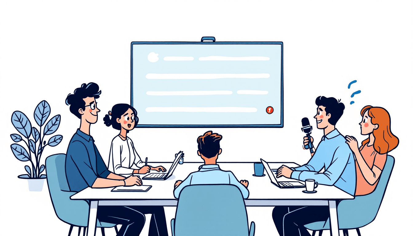 Enterprise Spanish transcription meeting with AI tools displaying Spanish text for global business teams