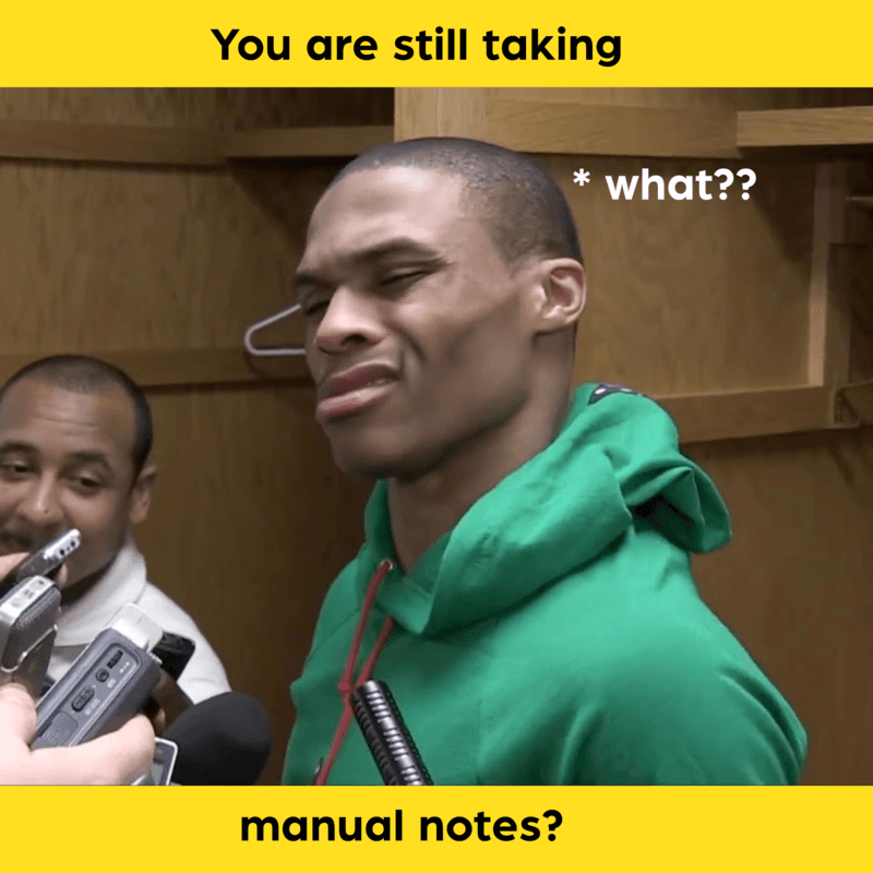 The slightly judgmental look when everyone sees that one person still frantically scribbling with pen and paper in 2025