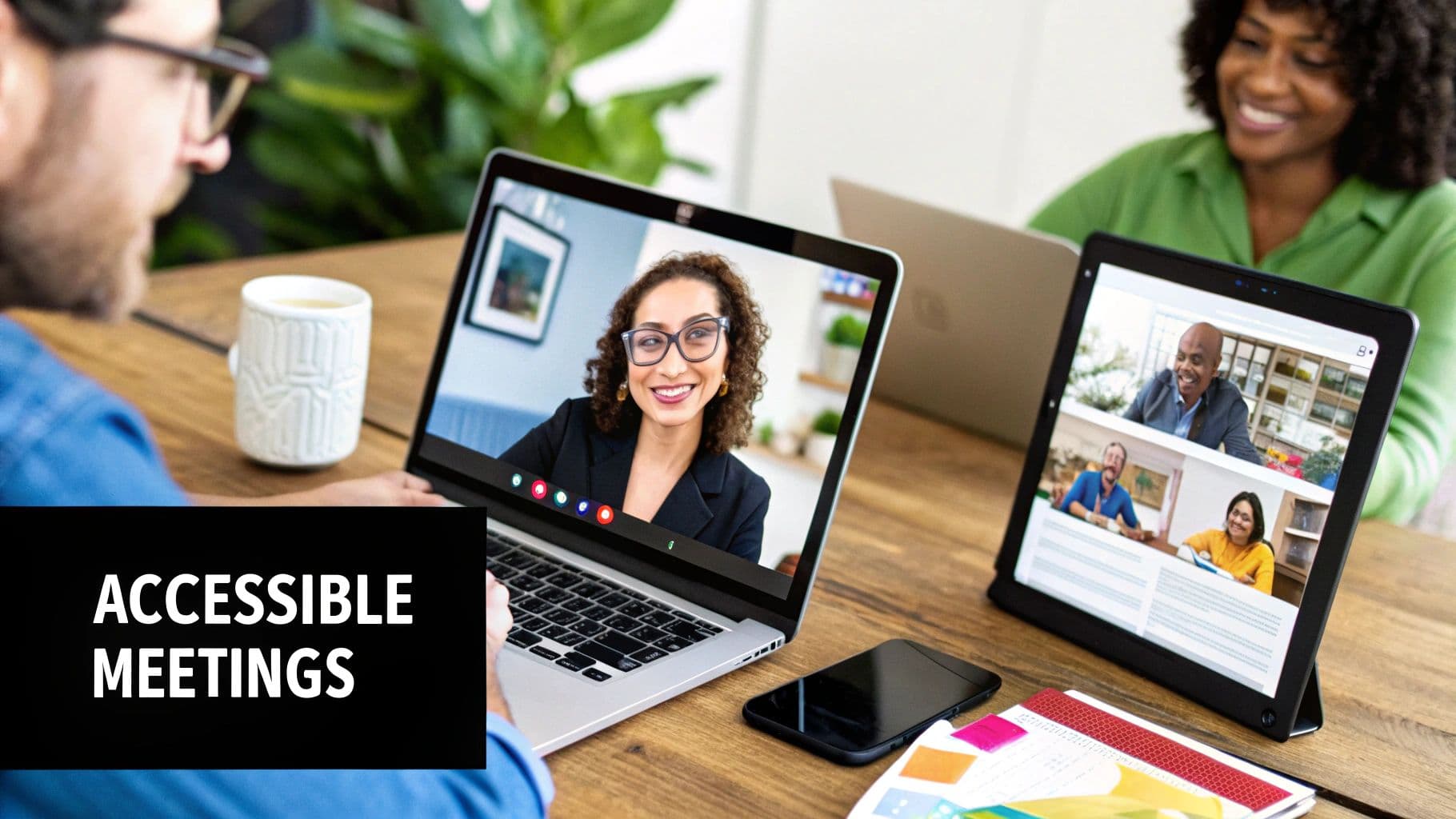 Meeting productivity illustration showing AI tools and meeting summaries