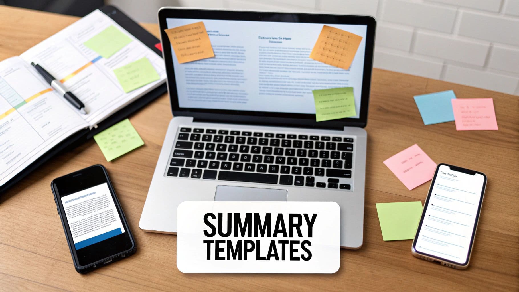 Meeting productivity illustration showing AI tools and meeting summaries