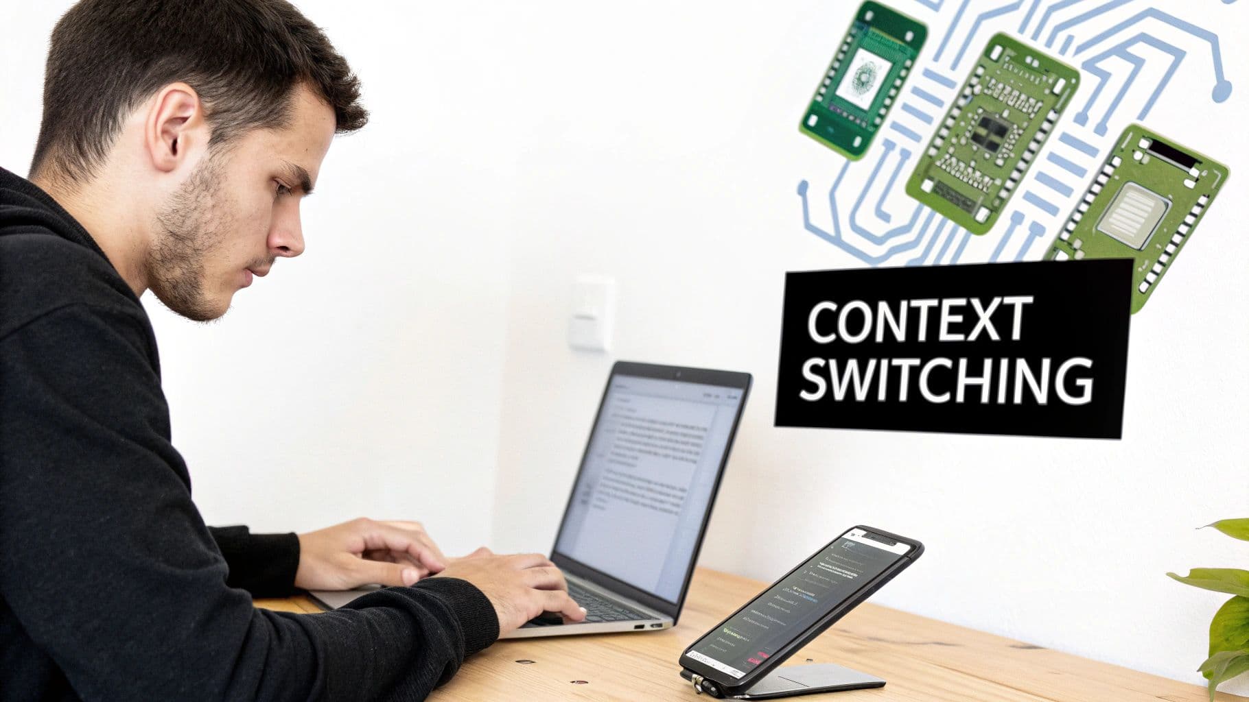 Meeting productivity illustration showing AI tools and meeting summaries