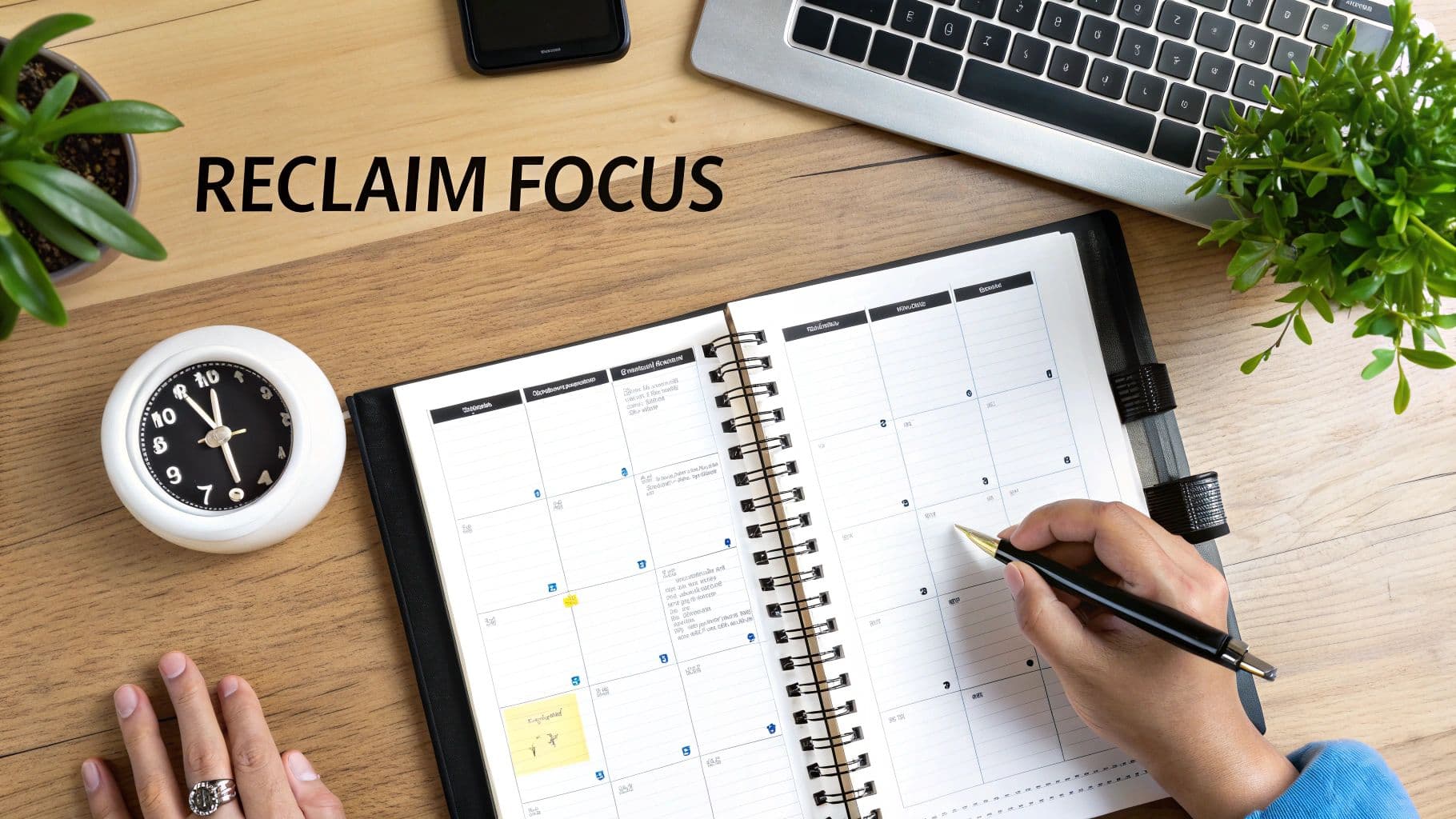 Meeting productivity illustration showing AI tools and meeting summaries