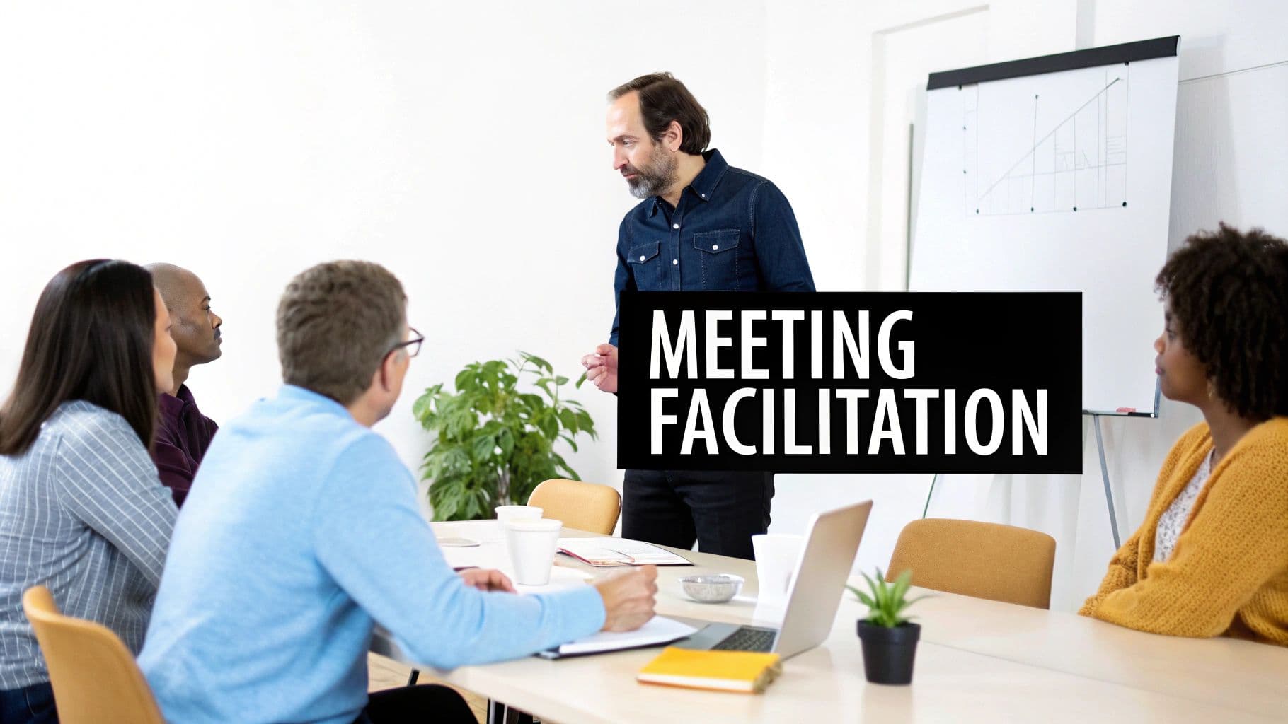 Meeting productivity illustration showing AI tools and meeting summaries