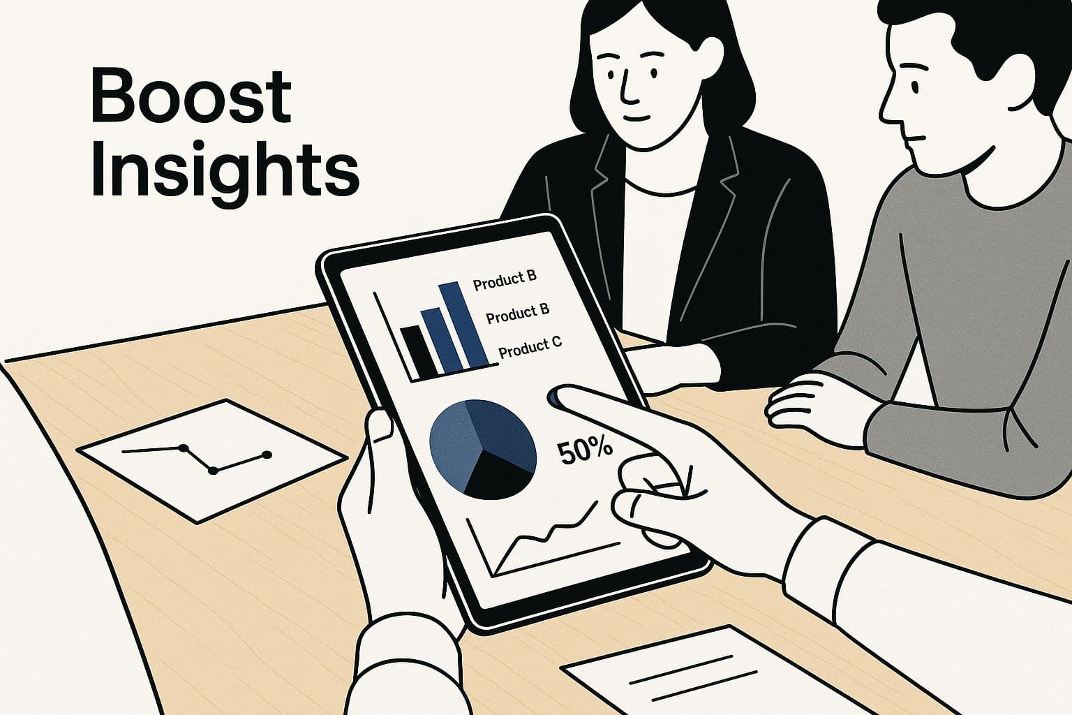 Meeting productivity illustration showing AI tools and meeting summaries