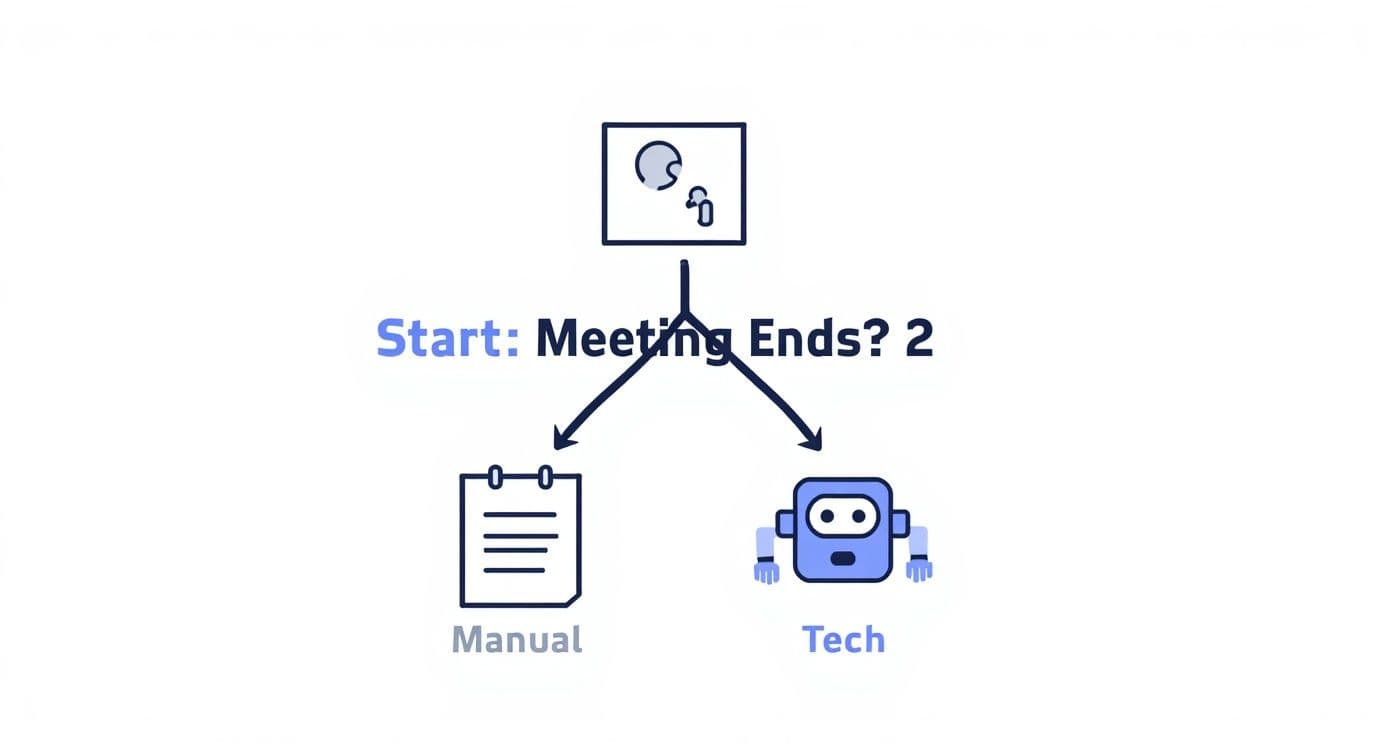 Meeting productivity illustration showing AI tools and meeting summaries